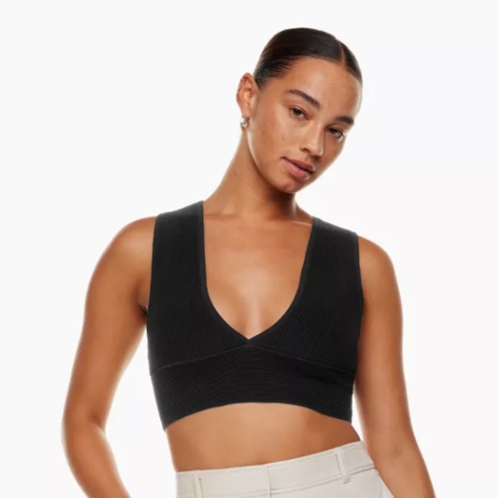 Aritzia Babaton Black Sculpt Knit Deep V Tank